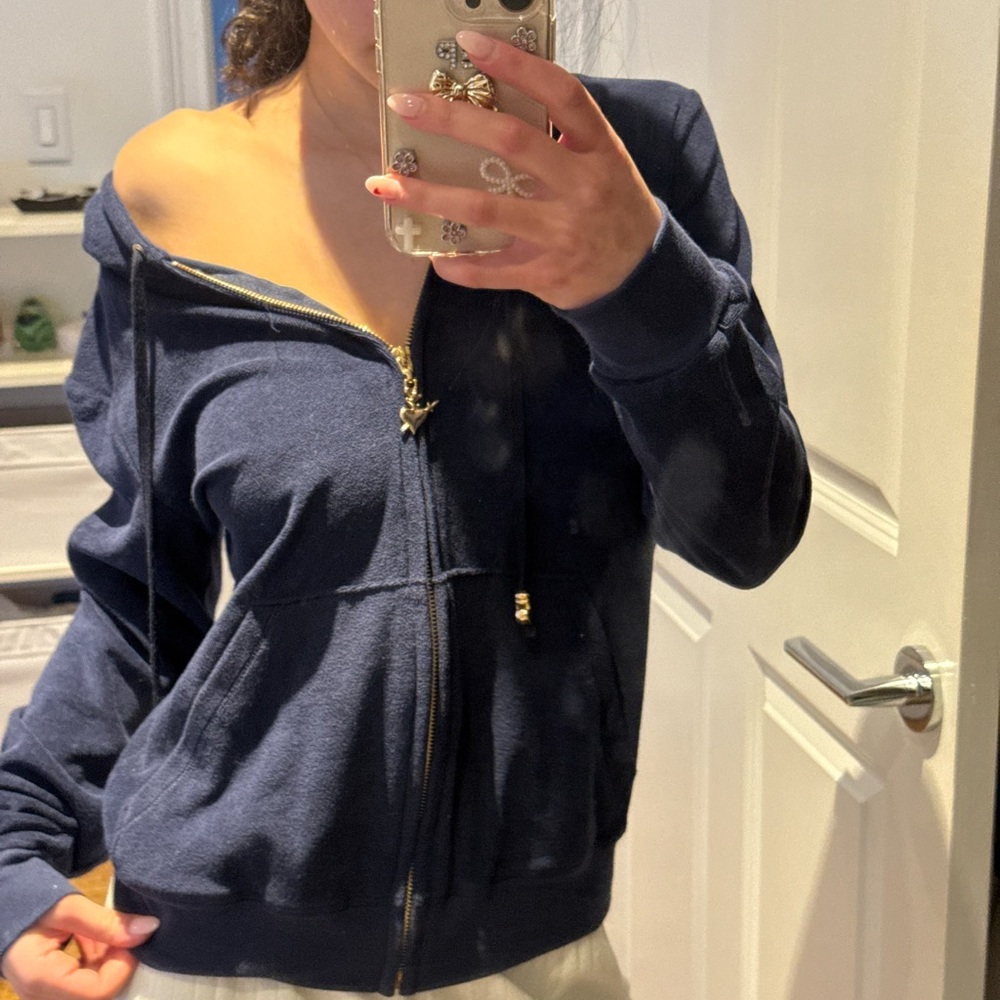 Navy Sugar Free Terry cloth Blue Zip-Up Hoodie